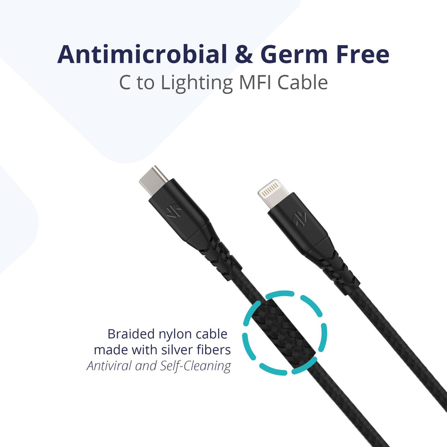 Antimicrobial MFi Certified USB-C to Lightning Cable -